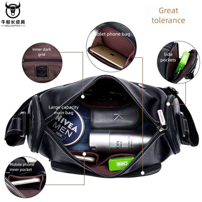Captain Cow Leather Goods Top Layer Cowhide Large Capacity Single Shoulder Crossbody Horizontal Travel Casual Trendy Men S High Quality