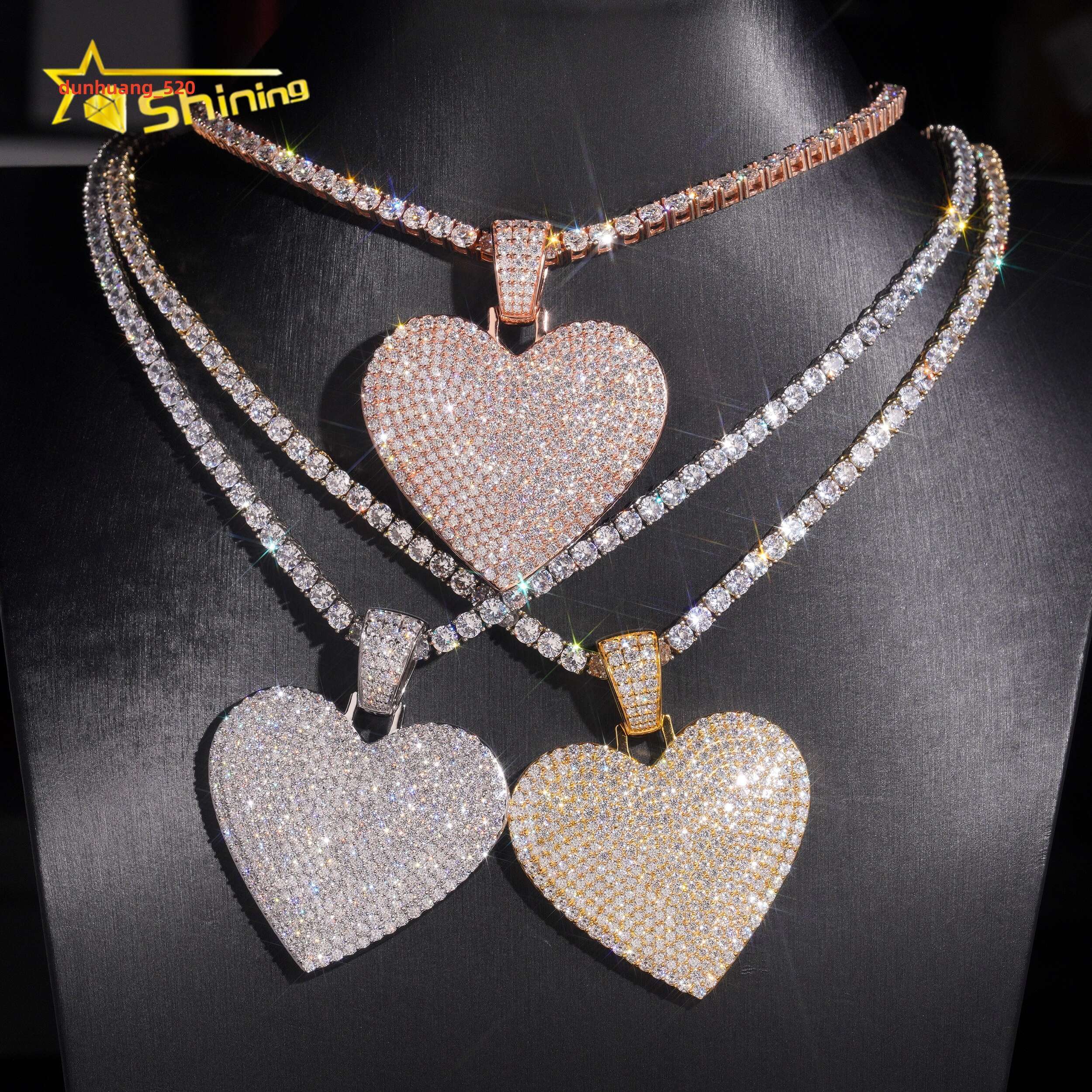 Hip Hop Jewelry Gold Plated Heart Pendant 925 Sterling Silver VVS GRA Pass Diamond Test Moissanite Iced Out Pendant