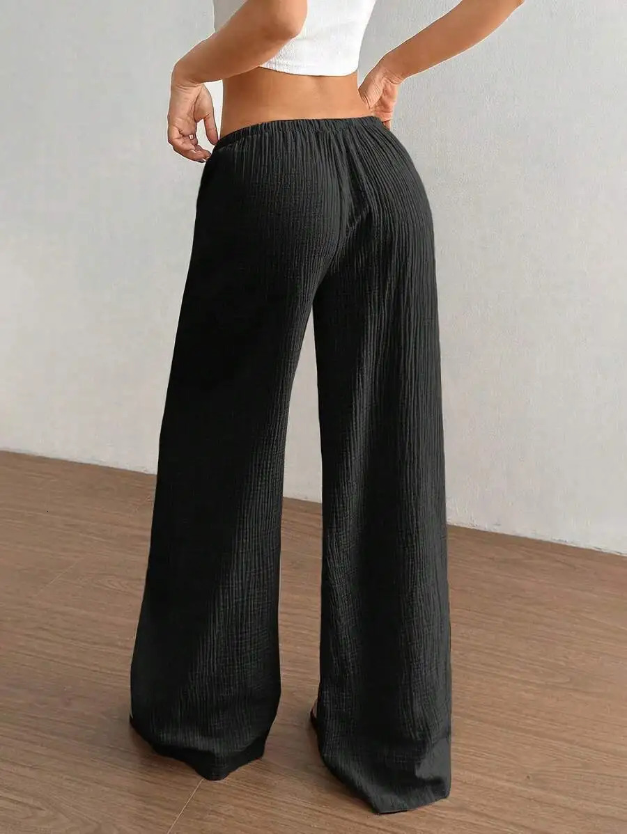 Fashion Women Loose Wide Leg Pants Elegant Solid High Waist Drawstring Office Lady Commute Baggy Pant Casual Sweatpant Trousers 251027