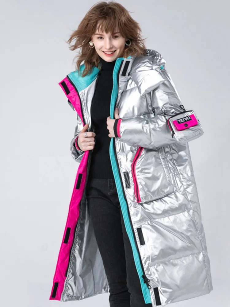 Winter Clothing Glossy Waterproof Coat Women Long 90 White Duck Down Thick Loose Outerwear Warm Jacket Hooded Parkas 251027
