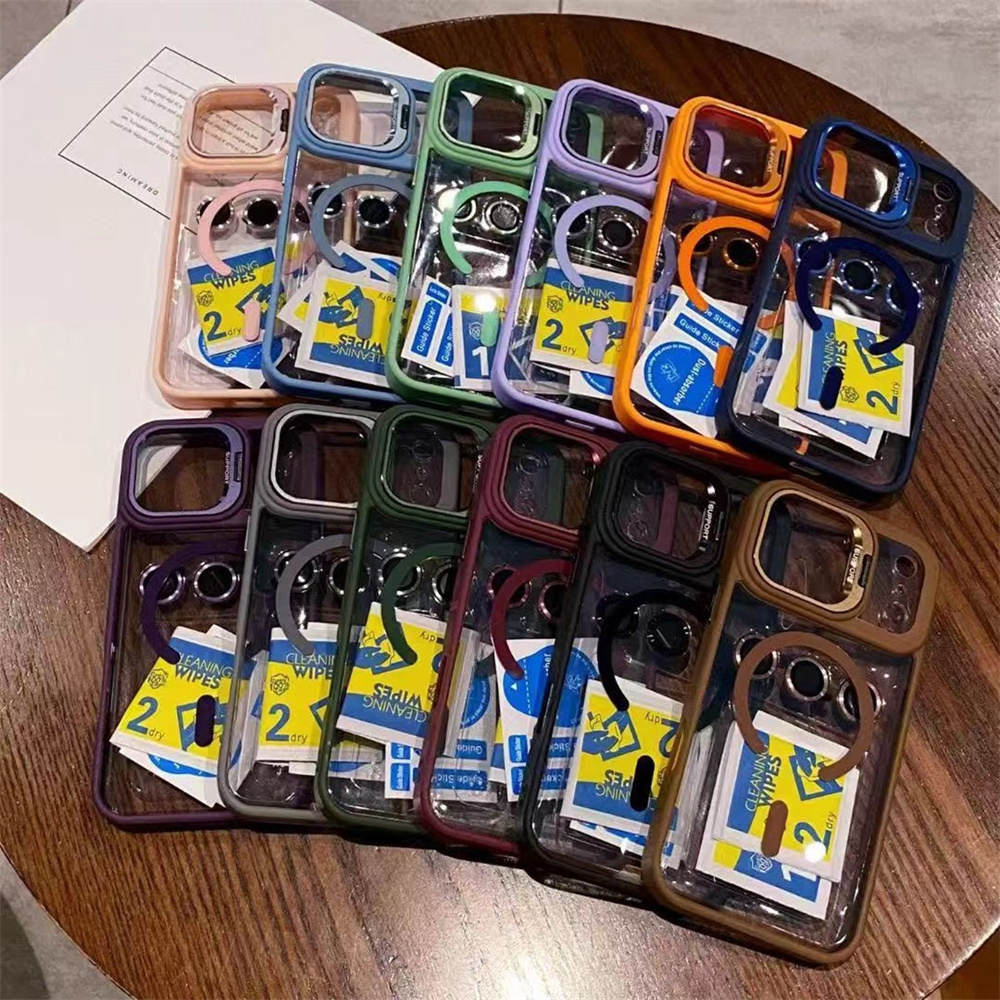 Magnetic iPhone 17 Pro Max Case With Camera Kickstand Slim Clear Shockproof Protective Phone Cover With Individual Lens Protector Film For IP17 16 15 14
