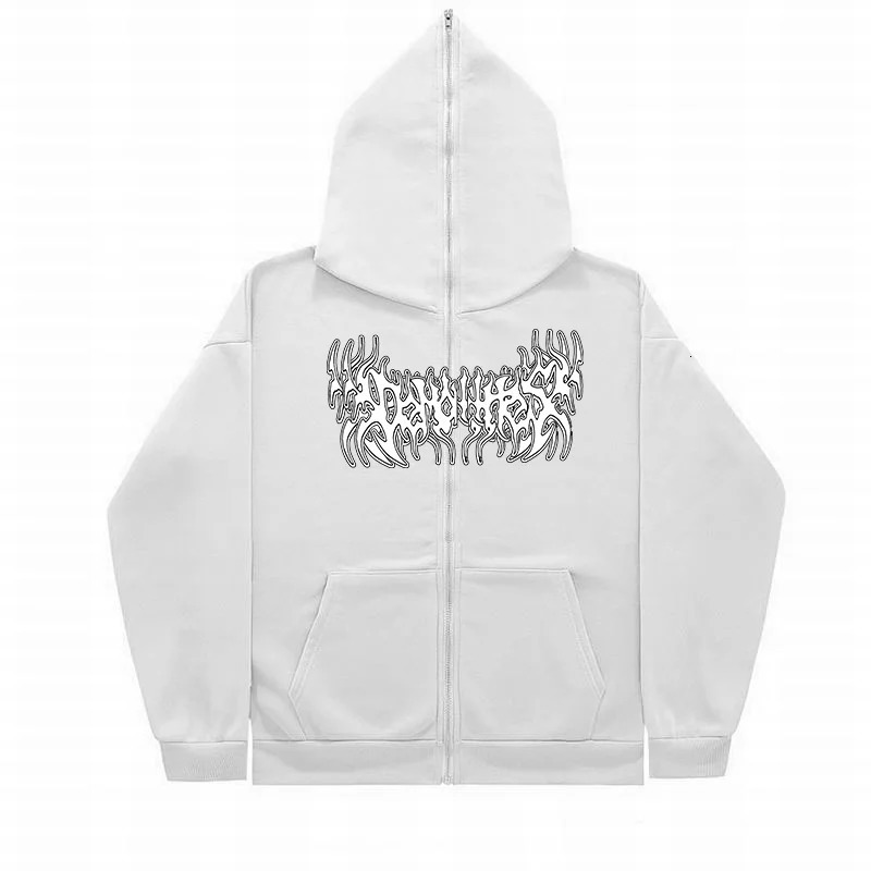 Grunge Zip Up Hoodie Streetwear Letter Printed Long Sleeved Sweatshirt Gothic Punk Y2k AutumnWinter Mens Hoodie Mens Top 251020