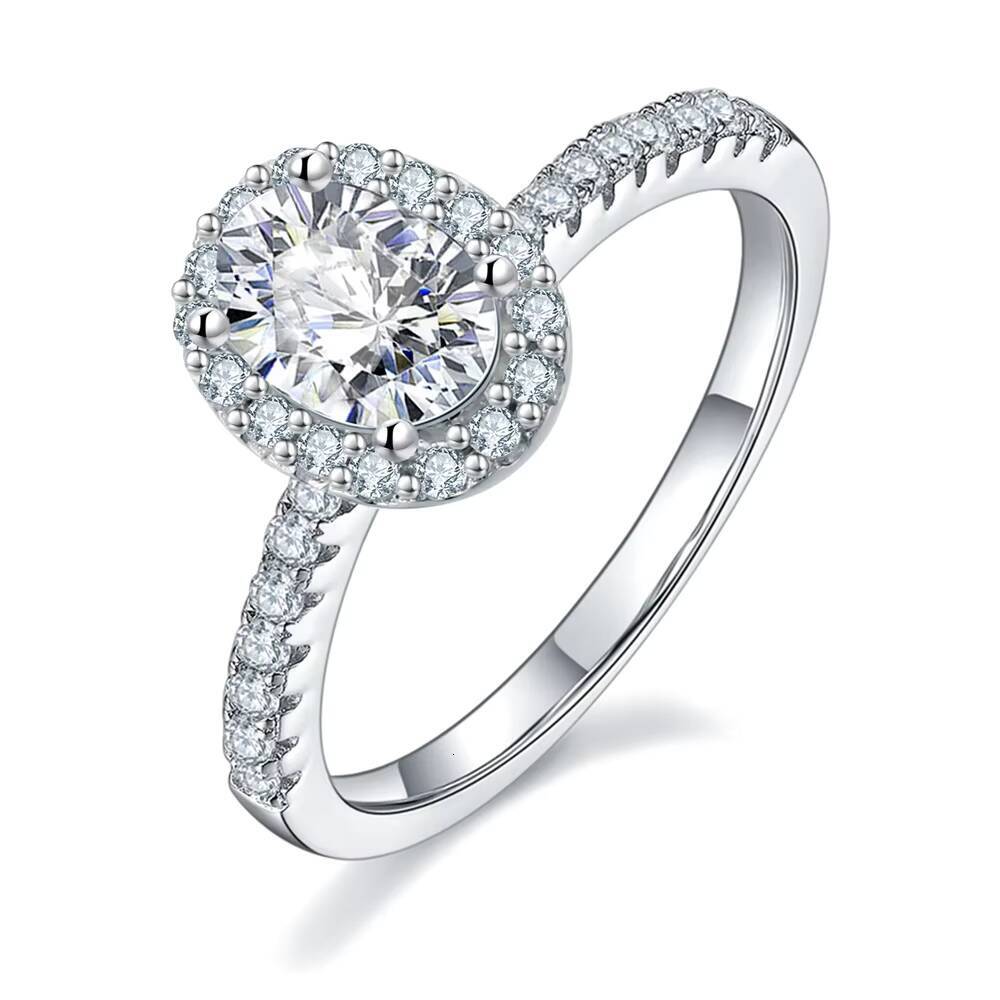 KRKC Luxury Moissanite Jewelry White Gold 925 Sterling Silver Cluster Oval D Color 1 Ct Diamond Engagement Moissanite Rings