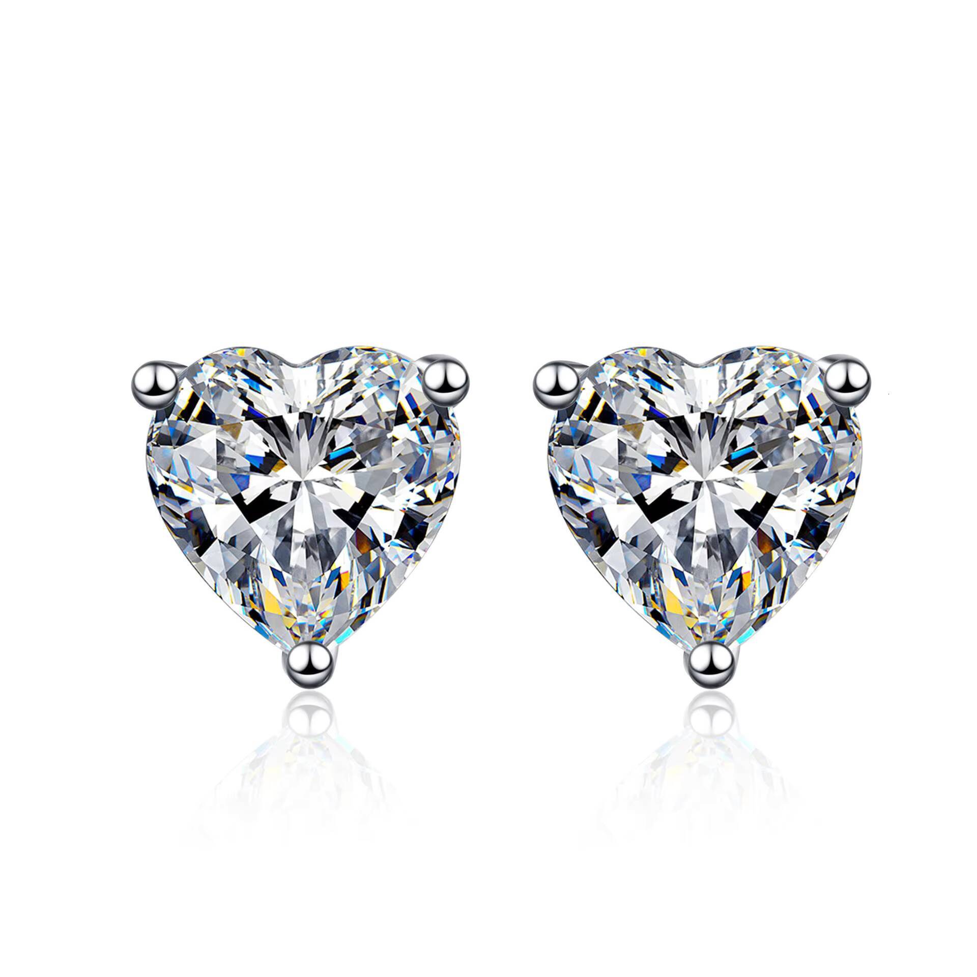 S925 Sterling Sliver Moissanite Diamonds 2CT 4CT Heart Earrings for Women Simple Design Fashion Jewelry