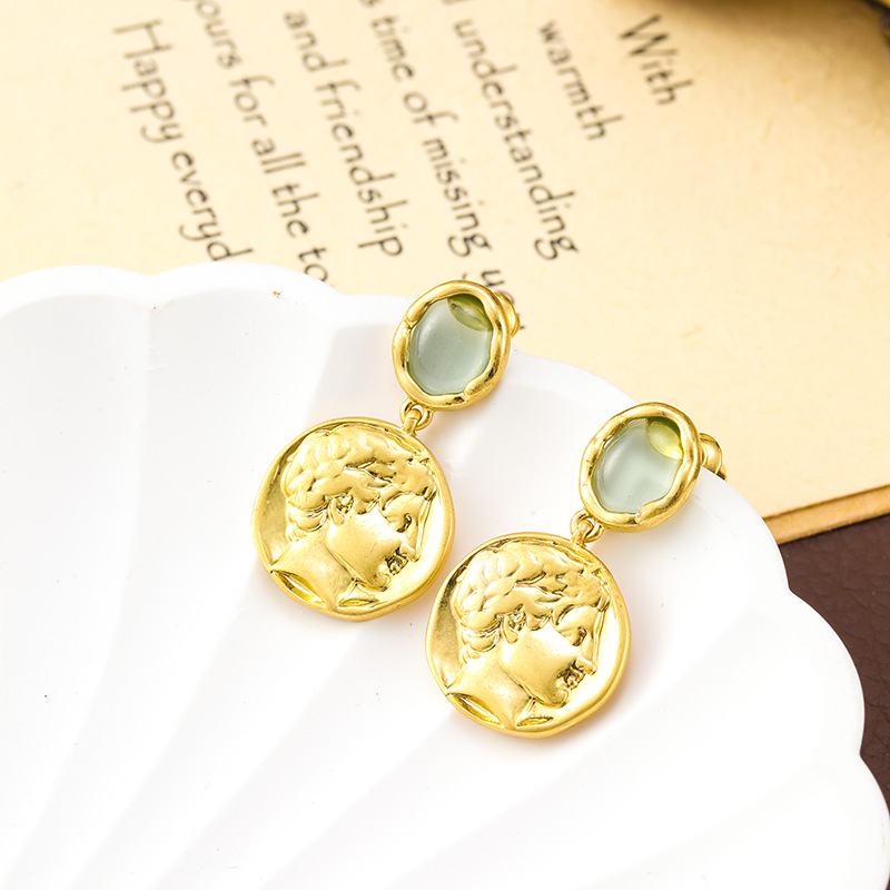 Gold earrings Vintage Retro Simple Fashion S925 Silver Needle Gold Coin Earrings Light Luxury Premium Earrings free shipping luxury earrings gift for 