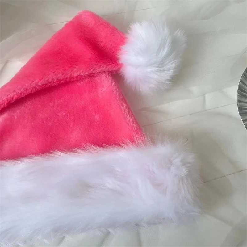 Christmas Santa Hat Xmas Pink Long Plush Holiday Red Black Hat For Adults And Kids Unisex 2024 New Year Festive Party SuppliesW251027