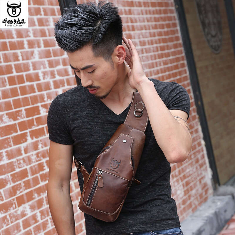 Captain Bull BULLCAPTAIN Men S Genuine Leather Single Shoulder Chest Top Layer Cowhide Front Crossbody Bag High Quality