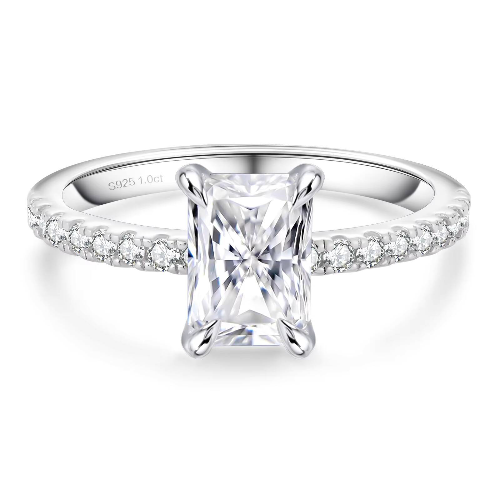 Solid S925 Fine Jewelry Engagement White 14K Gold Plated 1CT Moissanite Diamond Radiant Cut 925 Sterling Silver Rings for Women
