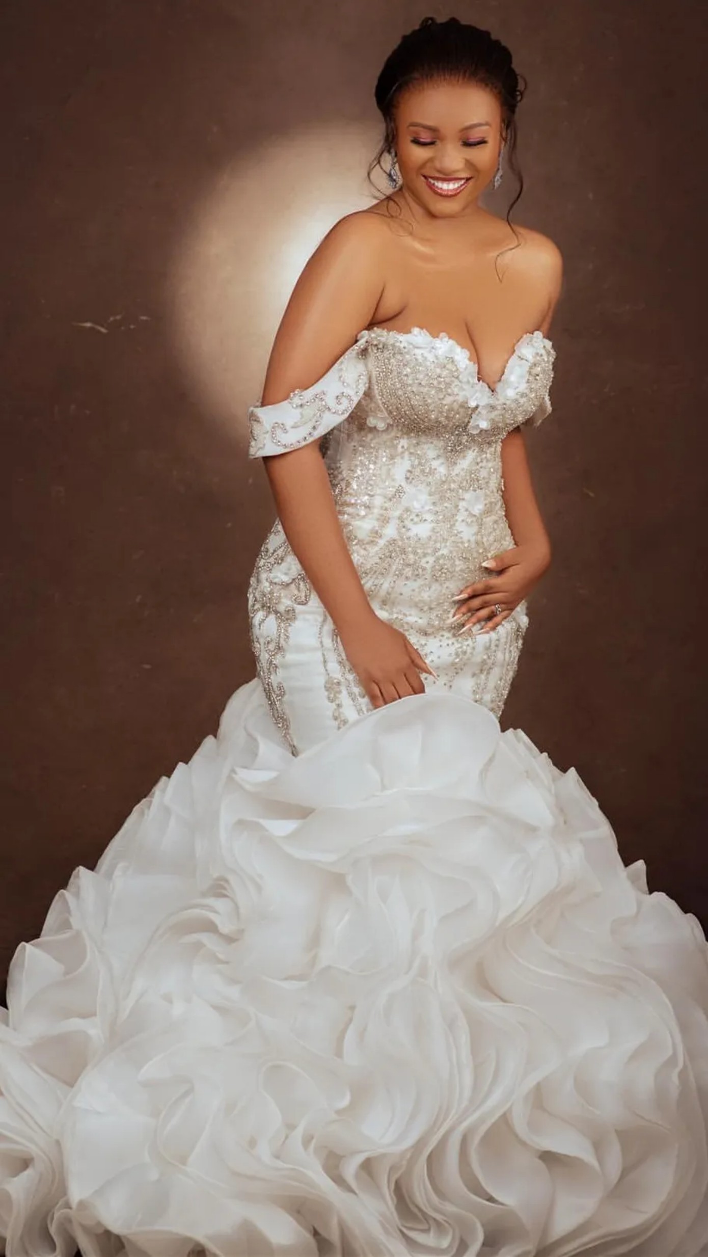 Arabic Aso Ebi Plus Size Ivory Mermaid Wedding Dresses Lacefull Flowers Crystals Beaded Sweetheart Bridal Gowns Dresss