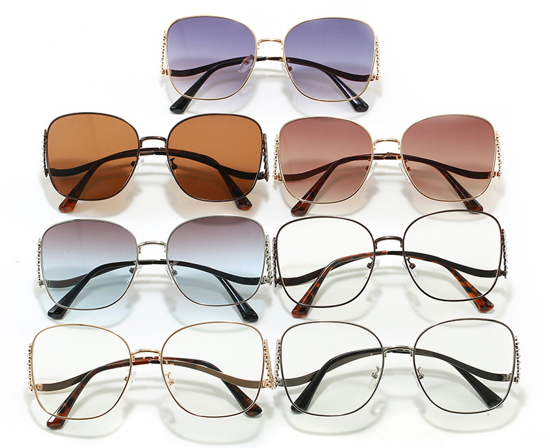 2025 Crystal Accent Square Sunglasses for Women Curved Temple Metal Frame UV 400 Bold Fashion Shades