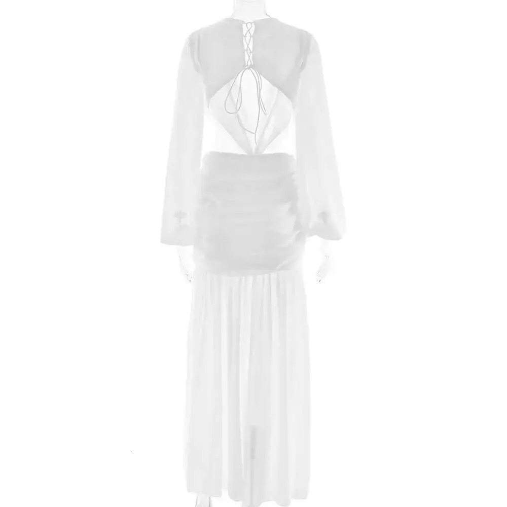 Avrilyaan Deep V Hollow Chiffon Backless Sexy Party Dress Women 2025 Spring Summer Dress Nightclub Bodycon Maxi Long Dresses 251027