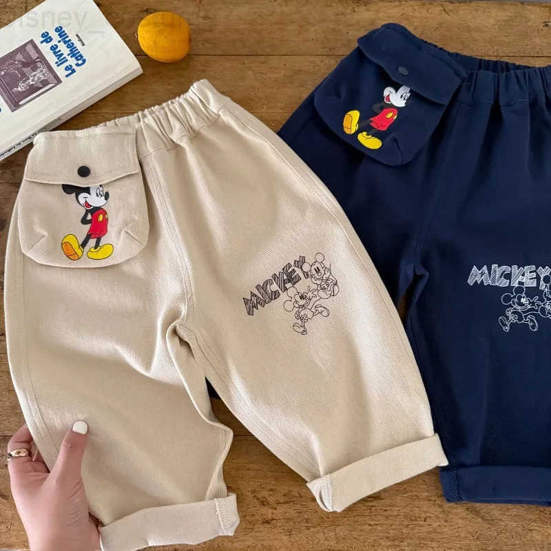 Disney Mickey Spring and Autumn New Cute Creative Cartoon Print Pattern Casual Fashion Versatile Pure Cotton Midrise Long Pants H251027