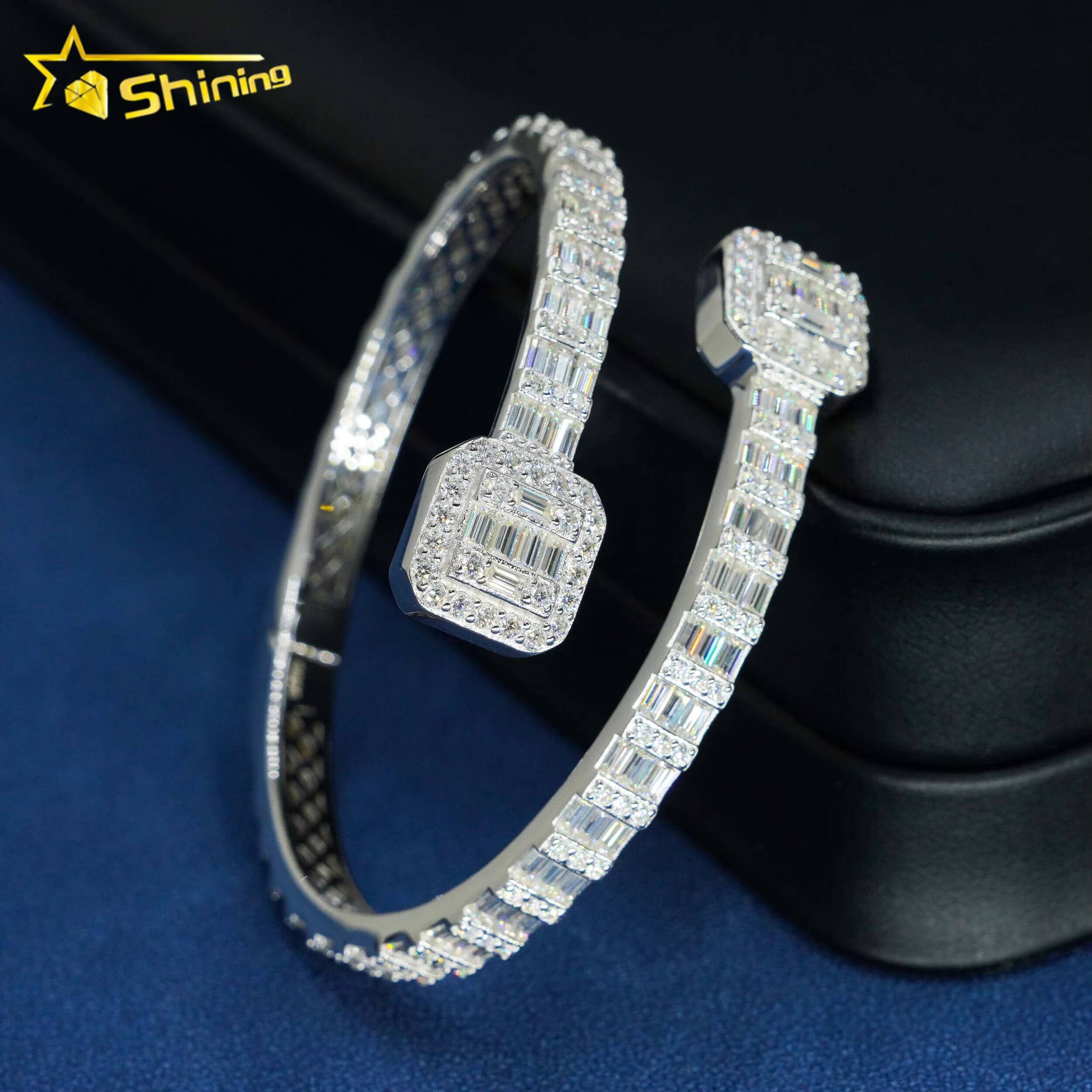 Ready to Ship Factory Wholesale Solid S925 Gold Plated Hip Hop Jewelry Classic Bracelet VVS Moissanite Bangles