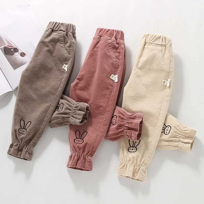 Baby Girls Autumn Pants Cartoon Rabbit Embroidery Toddler Girls Trousers Soft Elastic Waist Solid Color Kids Baby Girls PantsT251027