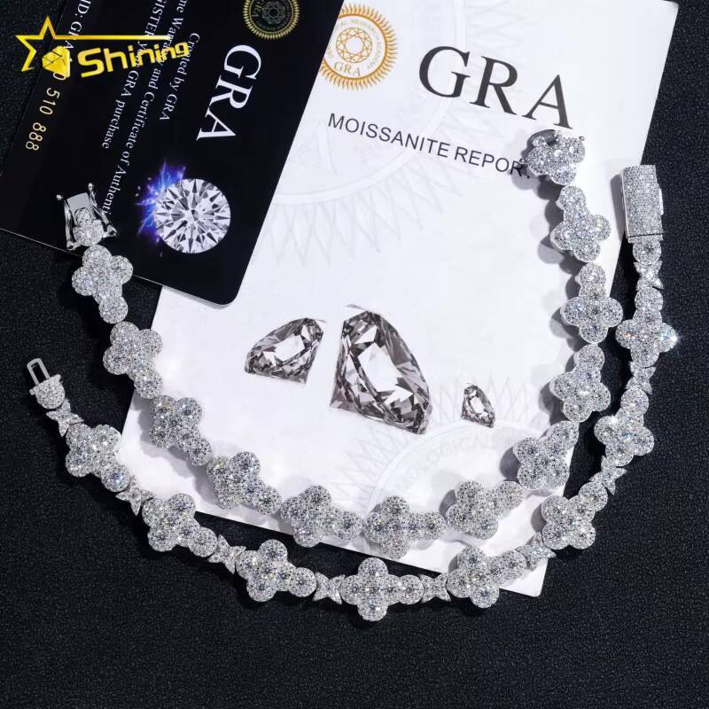 Pass Diamond Tester 10MM 13MM 925 Silver White Gold Cross Vvs Moissanite Hip Hop Iced Out Jewelry Tennis Bracelet