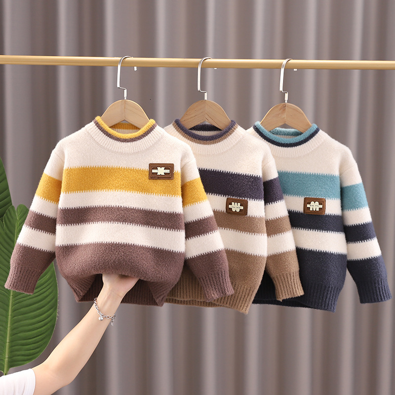 New designer boys' sweater thickened children's knitted sweater children's clothing wool lining thickened