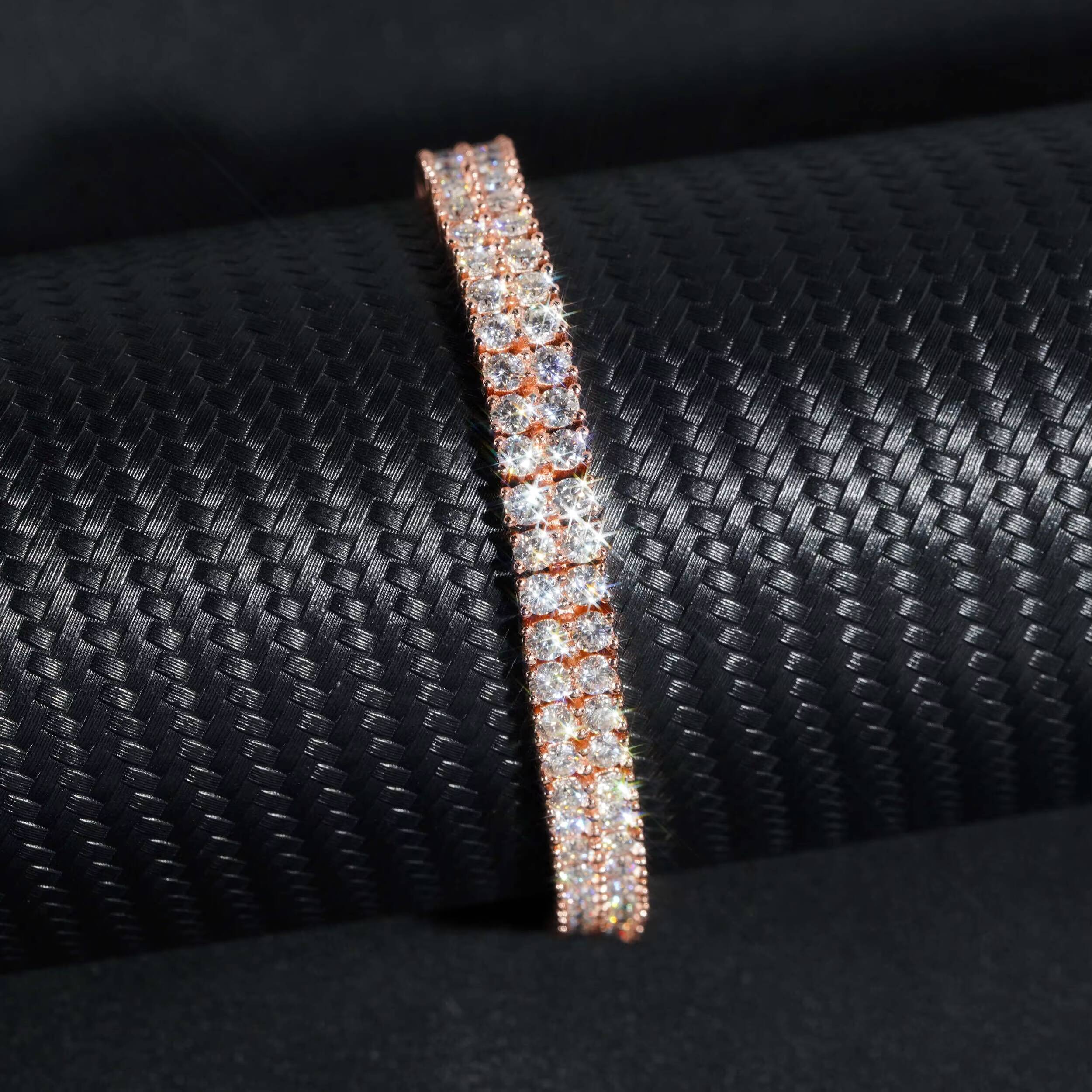 Double Rows Diamond 6mm Width Tennis Chain Silver 925 Vvs Moissanite Hip Hop Jewelry Lab Diamond Tennis Bracelet