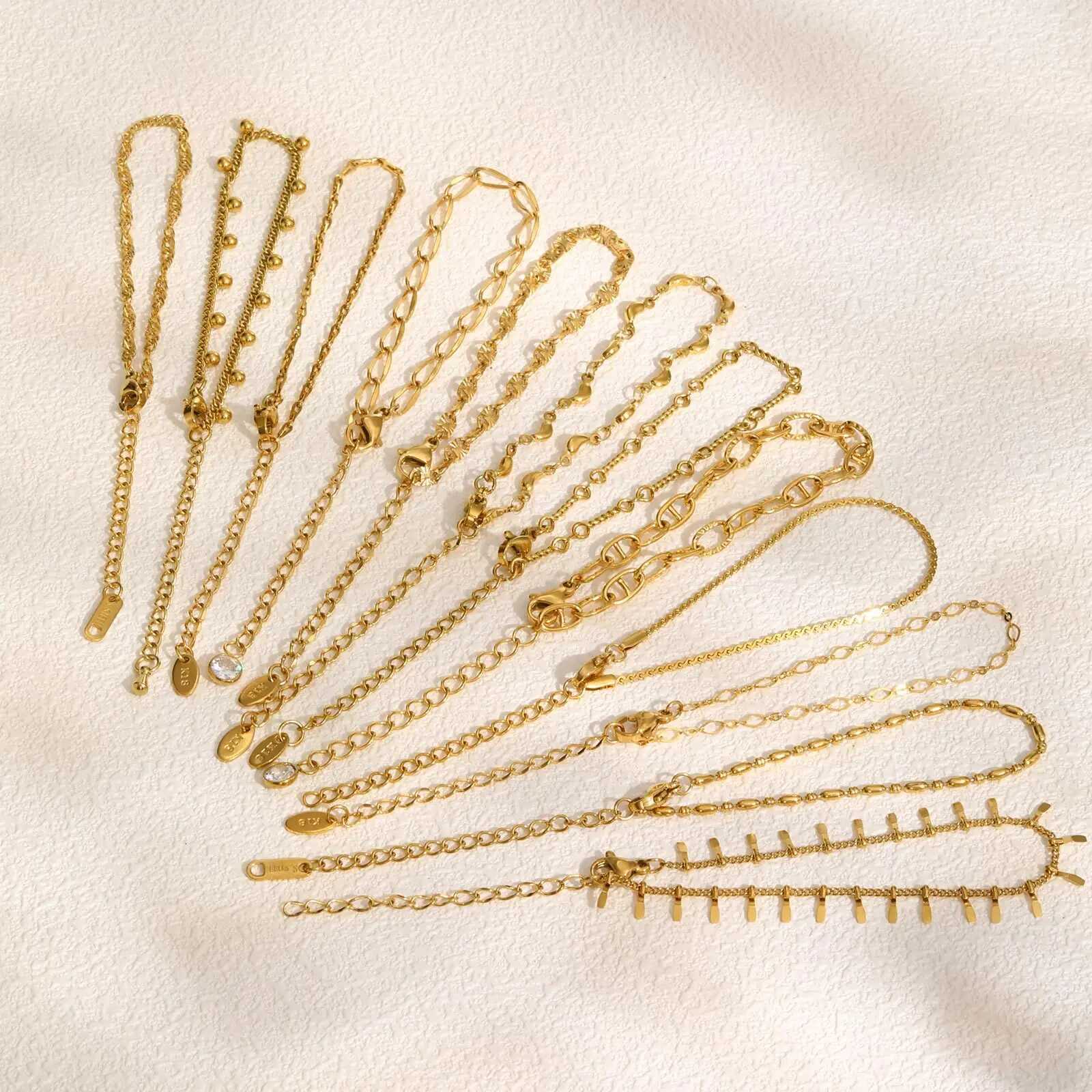 Gold Plated Link Bracet for Wen Stainss Steel Stackab Chain Wristband Adjustab Waterproof JewelryW251027