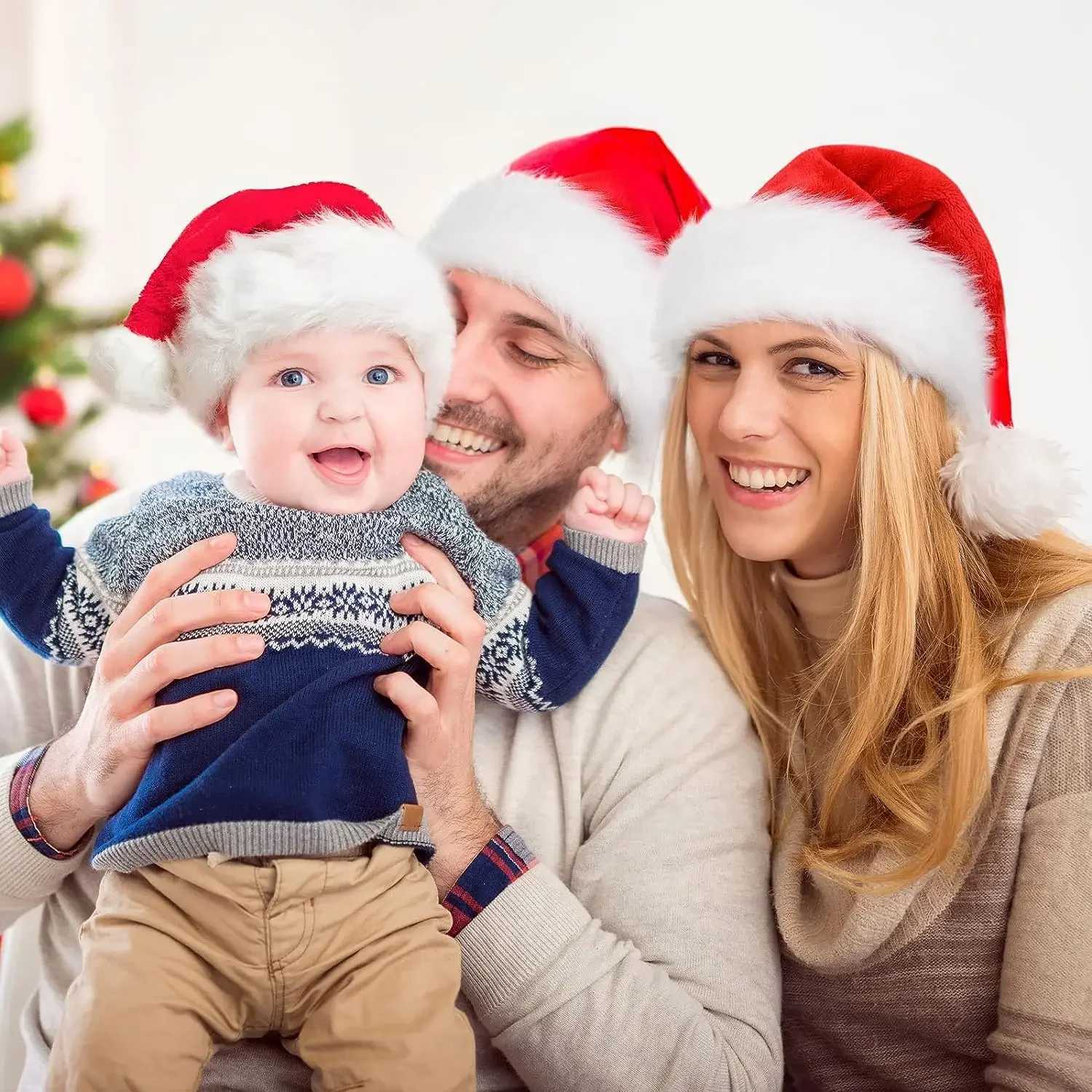 Plush Christmas Santa Hat Unisex Red Hat for Adults KidsXmas New Year Party Decoration SuppliesLong Plush Festive Gift HatW251027