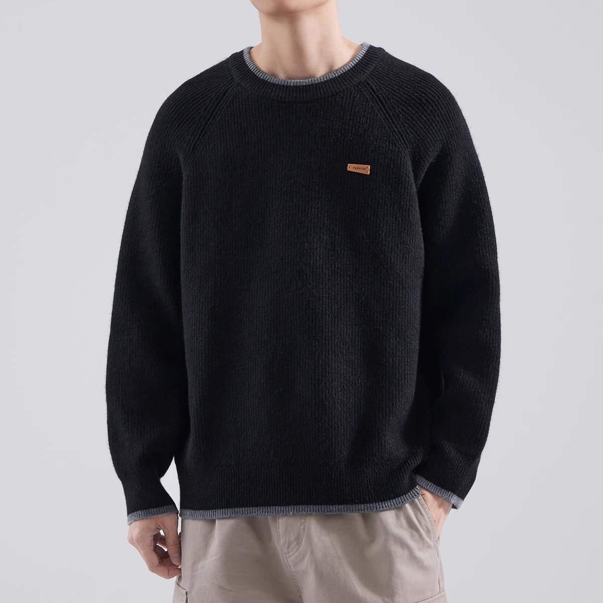 New Men's Sweater Winter Trendy Brand Round Designer Sweater Neck Loose Casual Lazy Style Raglan Sleeve Knitted Sweater
