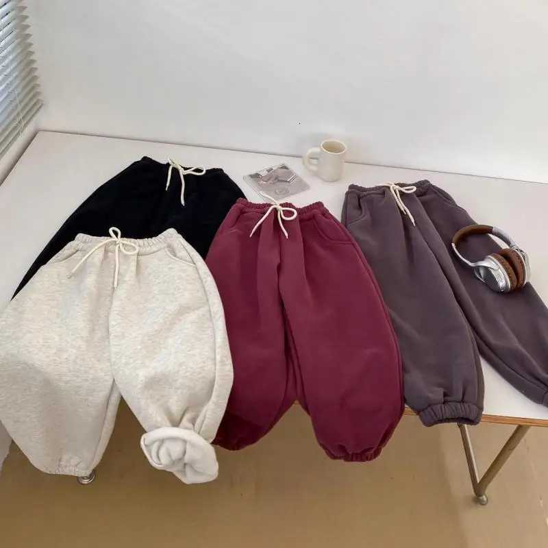 2025 Cotton Boys Casual Pants Plus Velvet Thick Girls Warm Trousers Kids Winter New Children Fleece Sweatpants ClothesT251027
