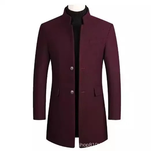 MediumLength Woolen Overcoat Stand Collar Business English Gentlemans Jacket Trendy Italian Style Casual Scene Regular Type 251020