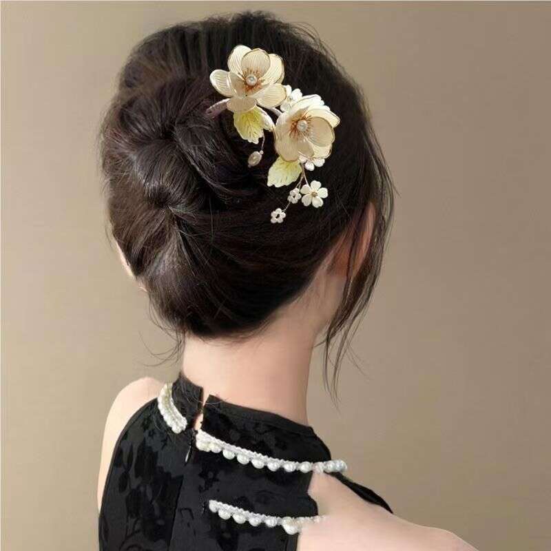 New White Magnolia Flower U-Shaped Chinese Style Updo High-End Hairpin Hair Cheongsam Accessory
