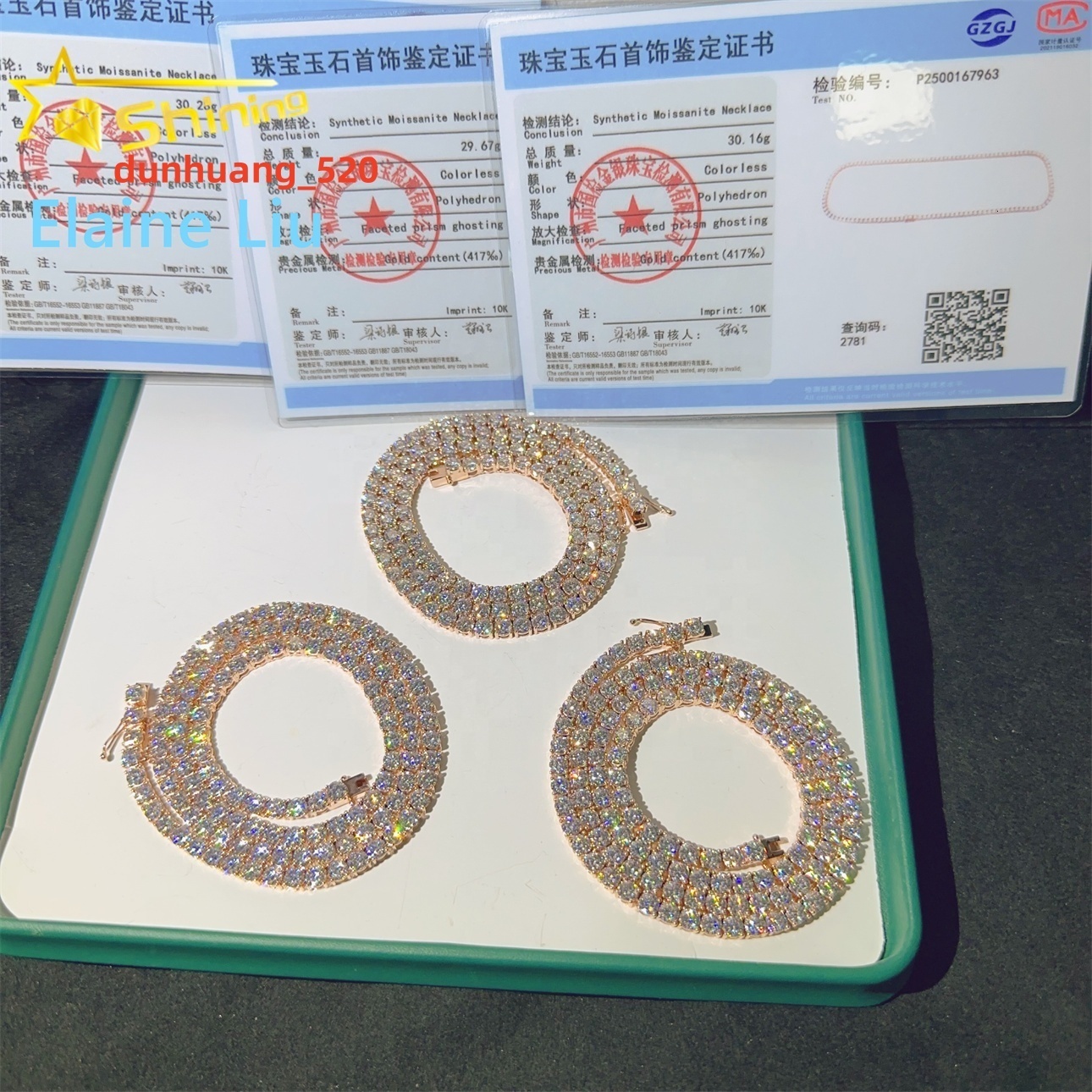 4mm Custom Luxury 10K Real Solid Gold Hip Hop Necklace D Color VVS Moissanite Diamond Tennis Chain