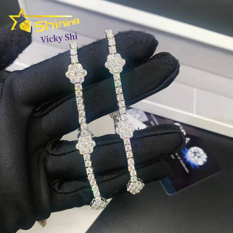 Hot Selling Flower Style Moissanite Diamond Bracelet 925 Silver 3MM Iced Out VVS Moissanite Tennis Chain Bracelet