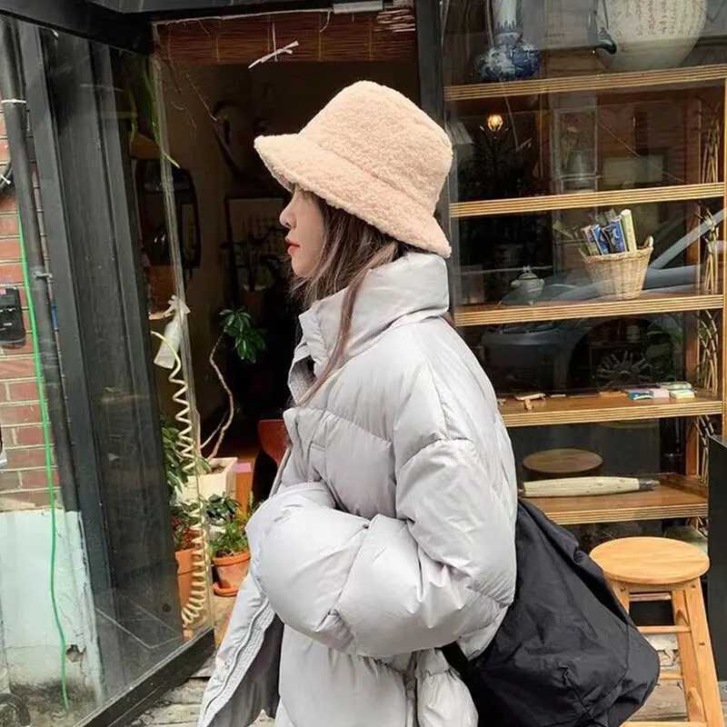Unisex Harajuku Bucket Hat Solid Men Fishing Fisherman Hat Autumn Winter Lamb Wool Outdoor Warm Panama Cap For WomenW251027