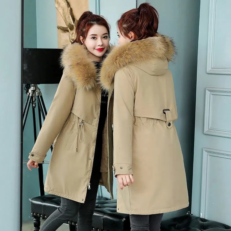 Winter Jacket Women Parka Fur Collar Long Coat Wool Liner Hooded Thick Warm Snow Wear Padded Clothes M6XL 251027