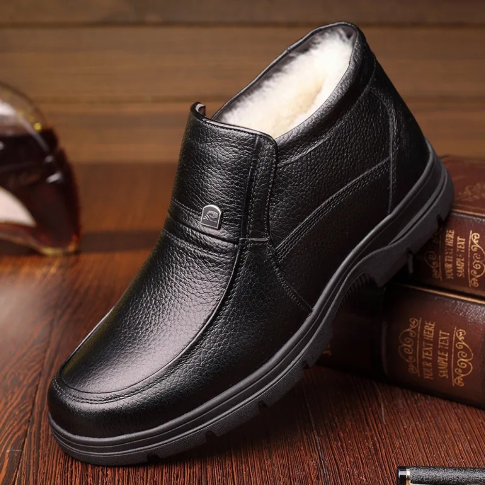 Warm Cotton Blend Footwear for Men: Stylish Genuine Leather Winter Ankle Booties