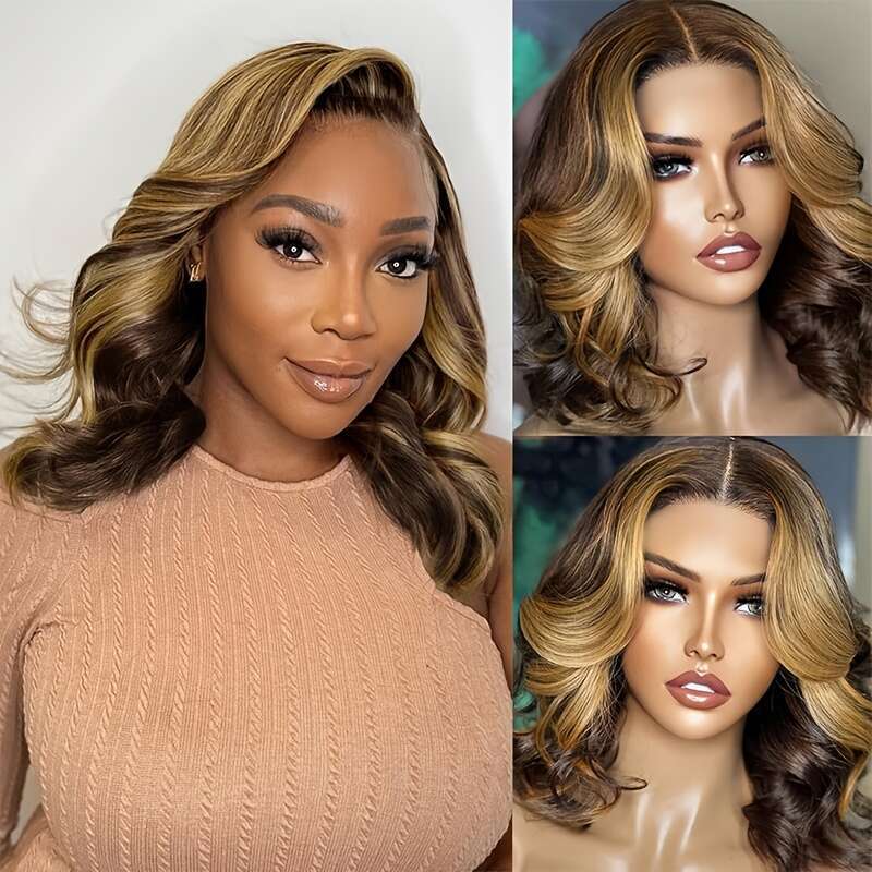 Bob 4/27 Highlight Ombre Honey Blonde HD Wig 13X4 Body Wave Lace Front Wigs Human Pre Plucked With Baby Hair For Women