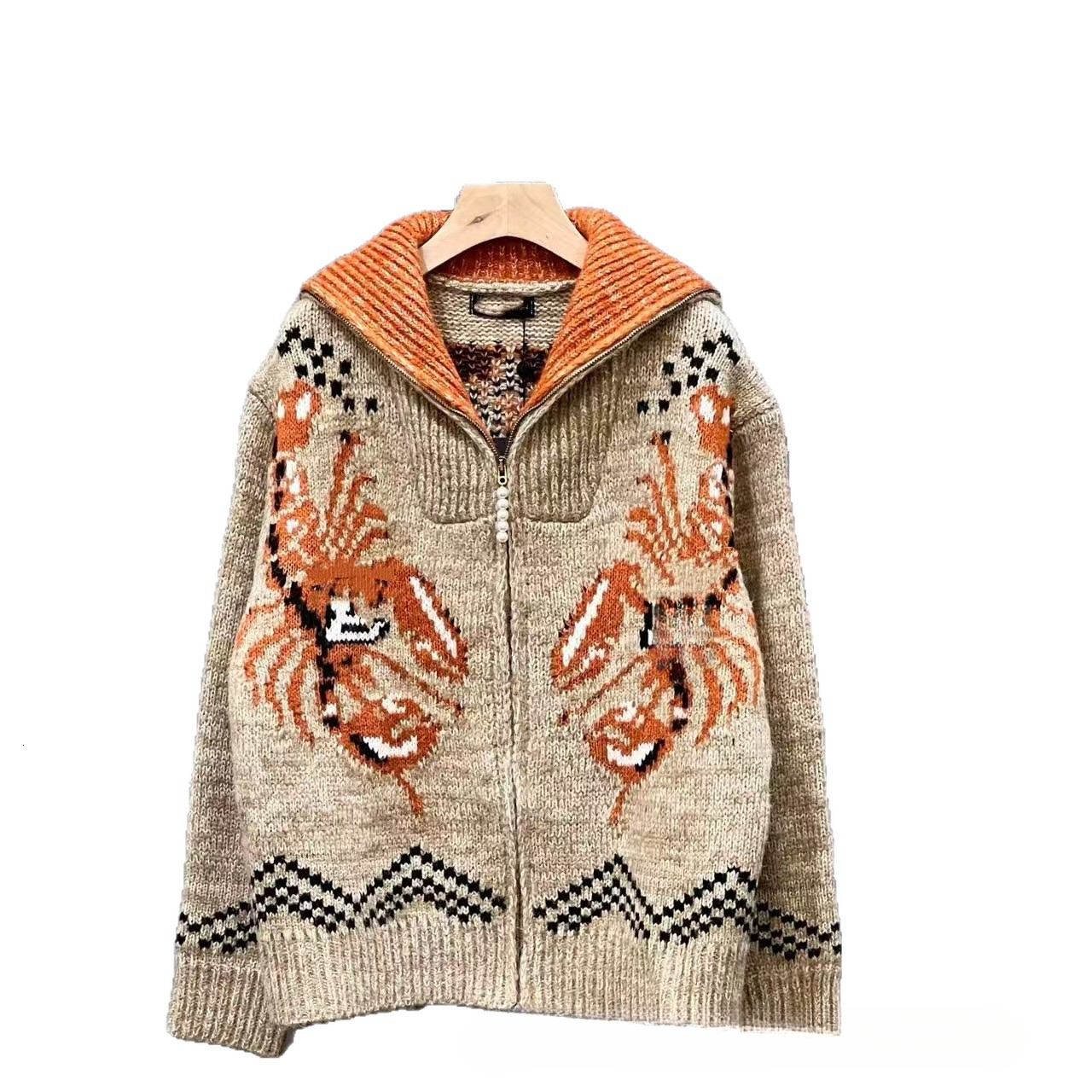 New high-end autumn and winter designer neutral jacket, crab meat knitted edge zipper cardigan style, luxurious sweater, fashionable sweater