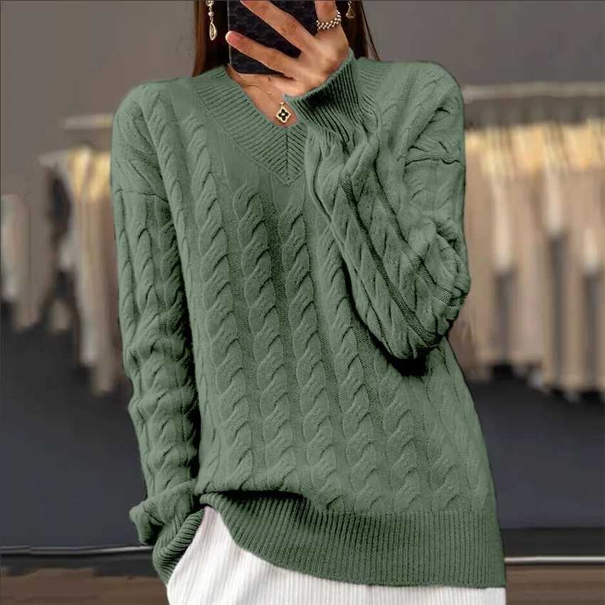 VNeck Womens Sweater Autumn Winter New Fashion Long Sleeved Knit Pullover Warm Solid Basic Female Tops KnitwearT251027