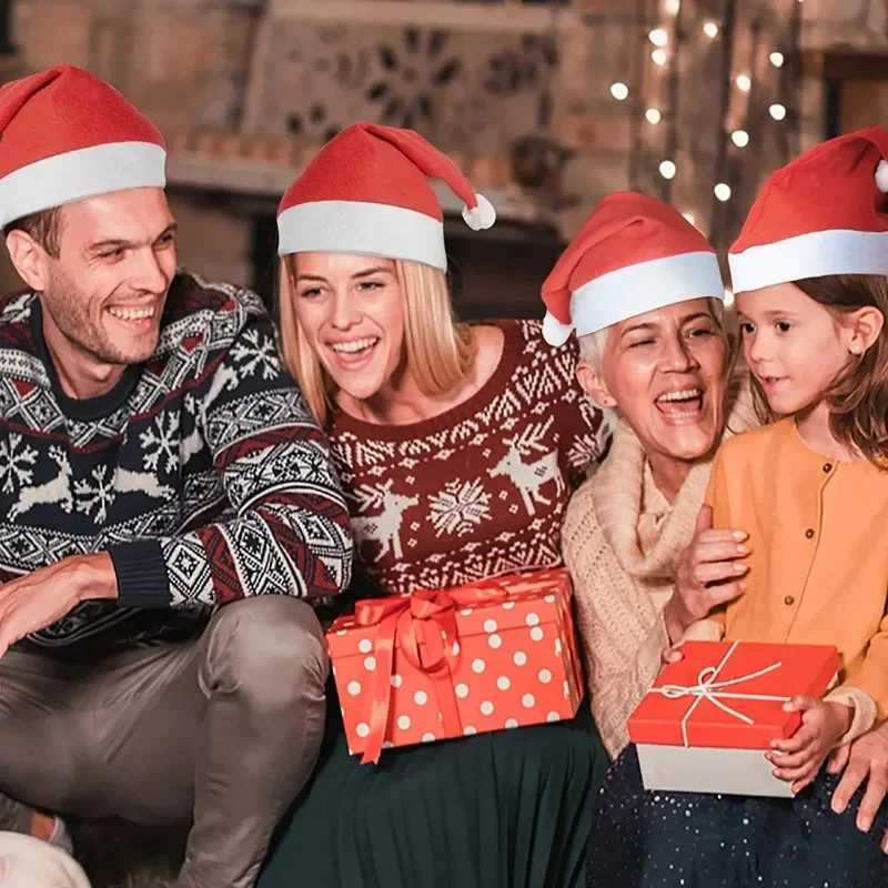 Red Christmas Hats for Adults Kids Nonwoven Fabric Santa Claus Xmas Hats Cap Merry Christmas New Year Festival Party DecorationW251027
