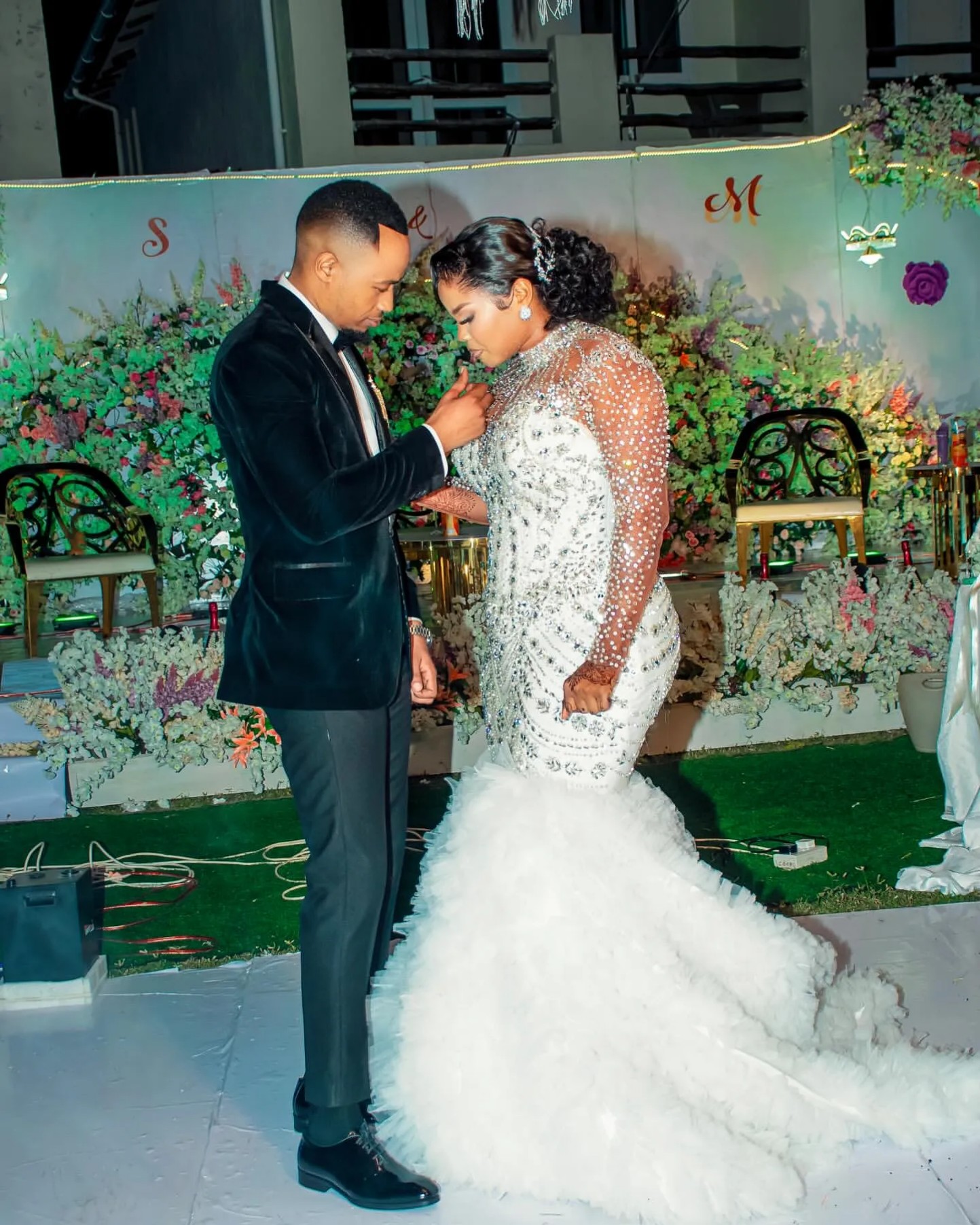 Arabic Aso Ebi Plus Size Mermaid Wedding Dress in Ivory with Luxurious Beaded Crystals Full Sleeves and Tulle Tiers