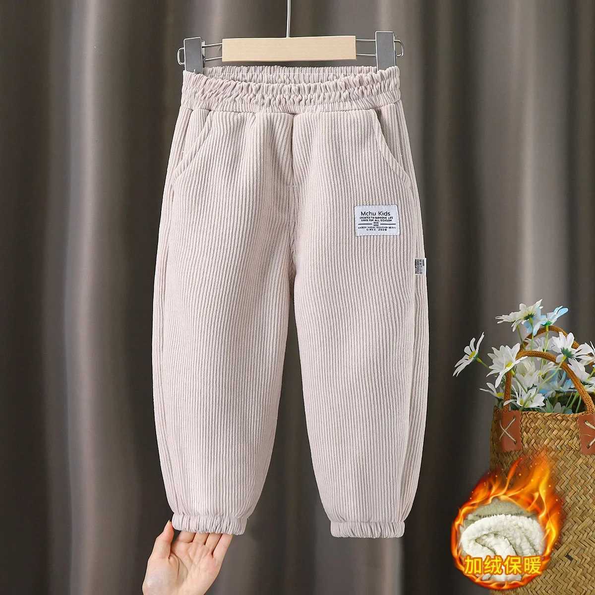 Childrens Pants Plus Velvet Trousers for Kids Fleece Thick Warm Boys Girls Joggers Casual Outerwear Teenager Sports PantsT251027