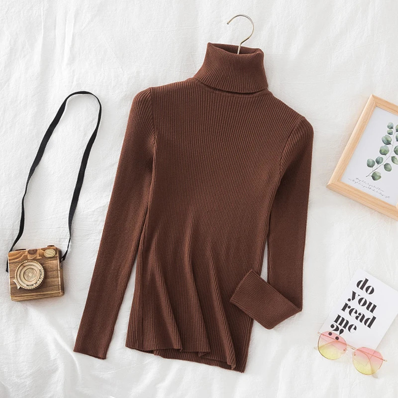 Autumn Winter Turtleneck Women Pullover Sweater Basic Solid Slim Fit Stretch Soft Ribbed Knitted Top Casual Woman Sweaters 251027