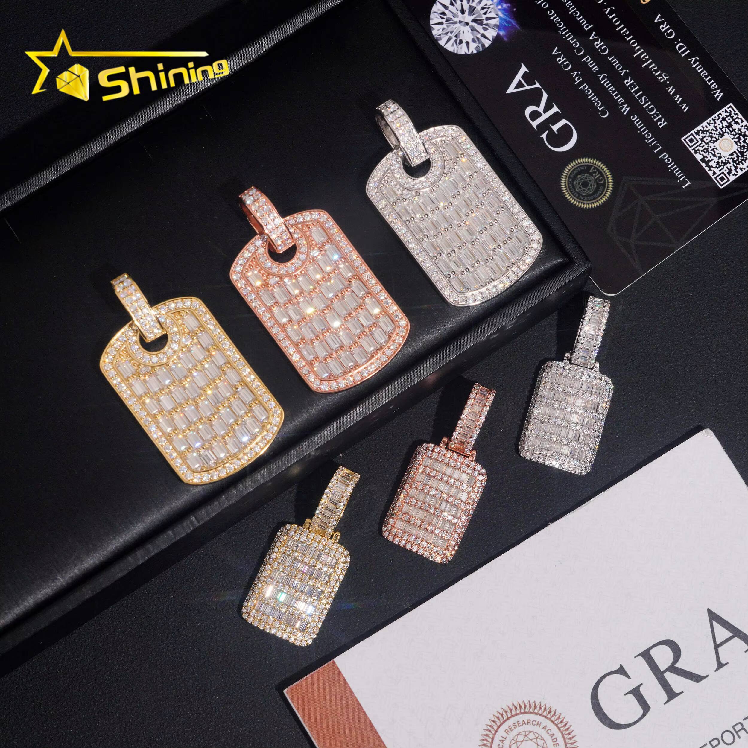 Iced Out Baguette Mossanite Tag Pendant 925 Sterling Silver VVS Moissanite Diamond Pendant Fine Jewelry Ready to Ship