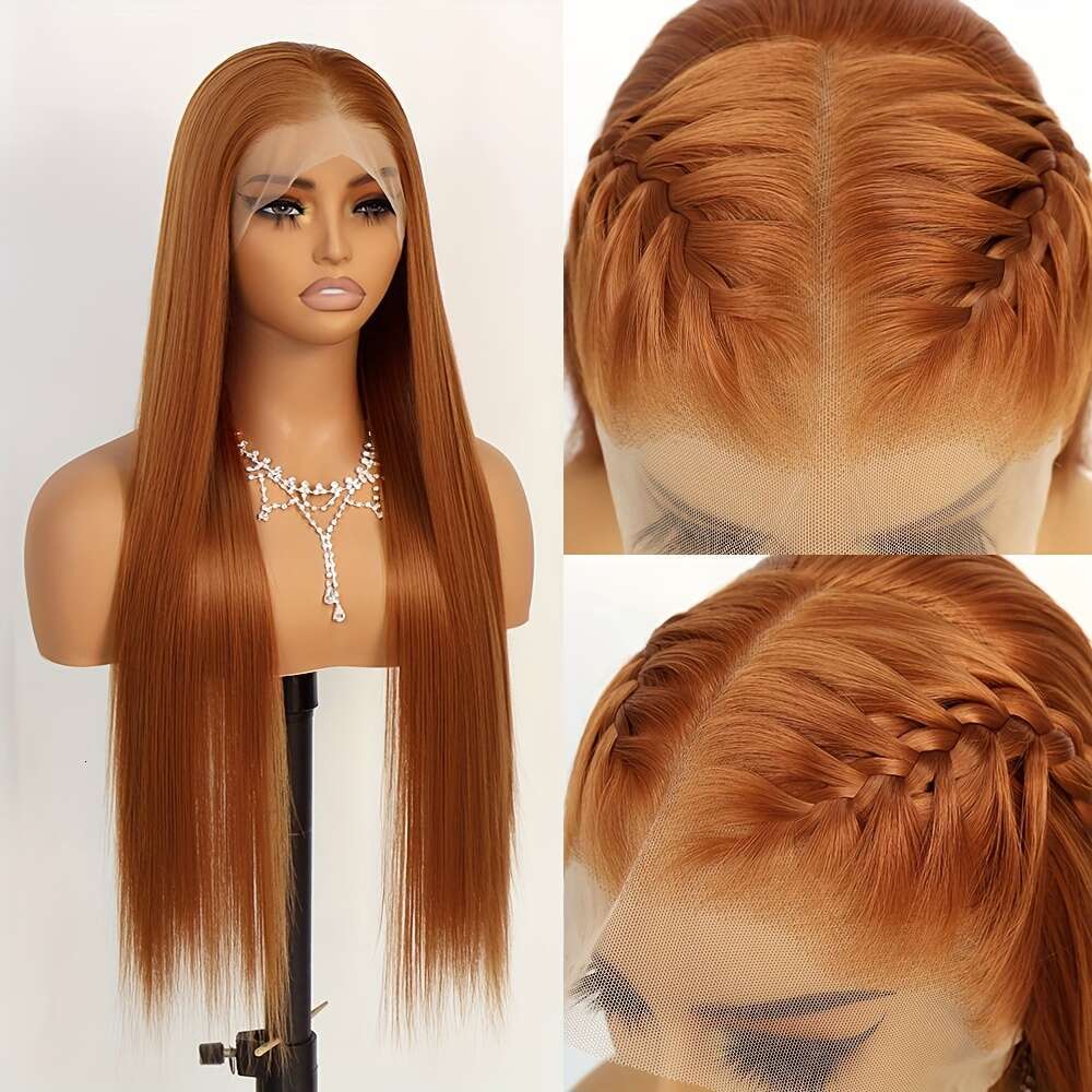 360 Full Wig 180% Density Straight Hair, Pre-Plucked Natural Look, Heat Resistant Fiber Available In Red, Blonde, Black - Perfect For Daily Wear, Hall