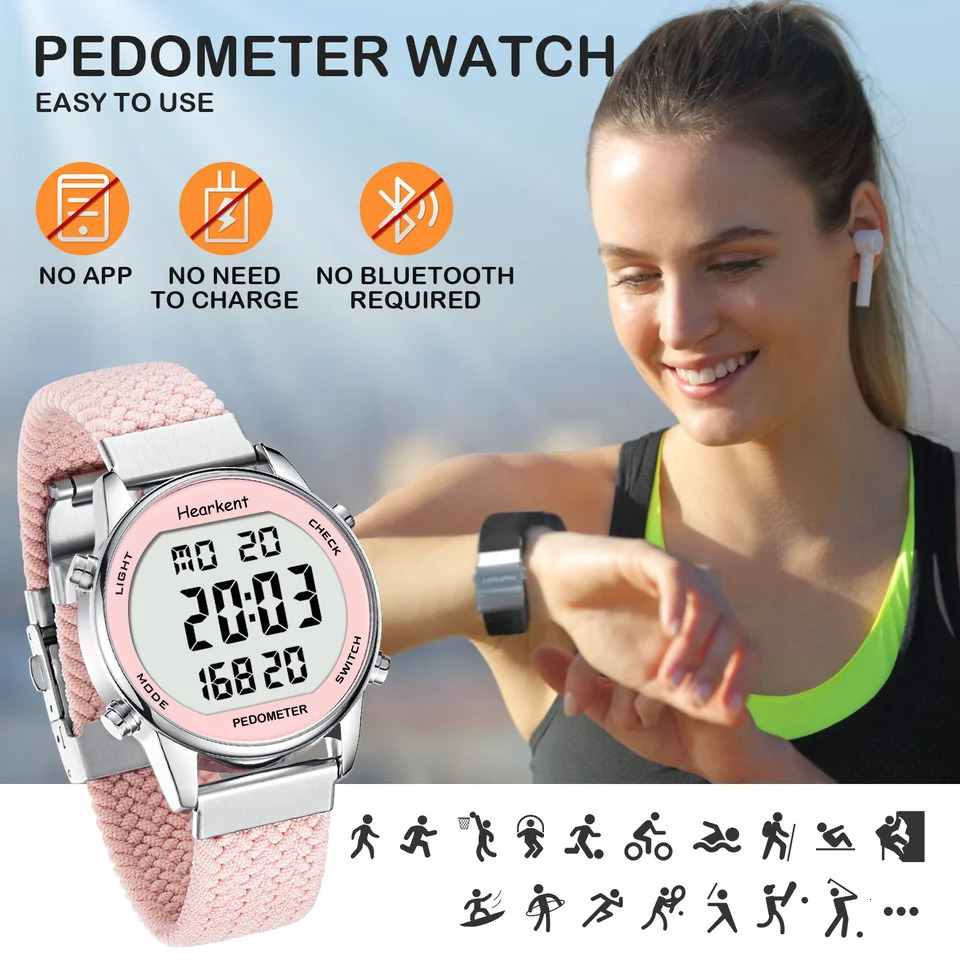 Hearkent Pedometer Sport Watches Step Counter Watch Women Digital Watches Calories Mile Stopwatch Countdown for Walking Tracker 251021