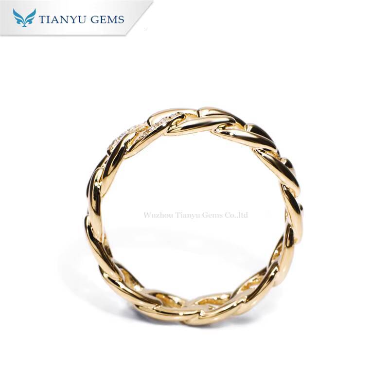 Tianyu Gems 6mm Cuban Link Ring Wedding Band Round Cut Moissanite Colorless Diamonds 18k 14k 10k Yellow Gold Rings for Male