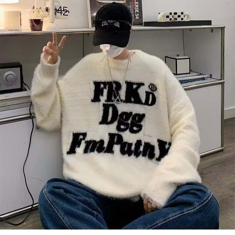 National Trend American Style Letter Print Mink Velvet Sweater Designer Sweater For Men Thickened High Street Couple Soft Knitted Top For Autumn And W