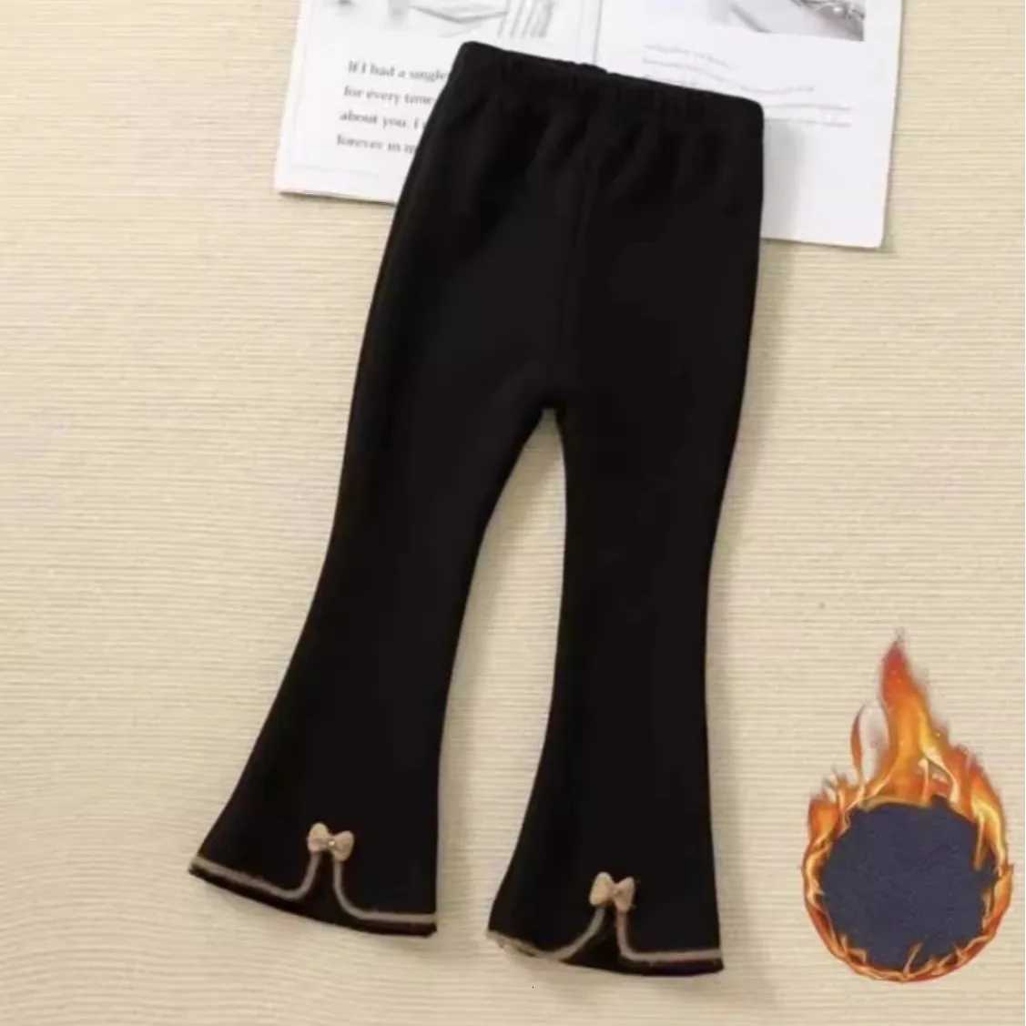 Girls Winter Flared Pants Fleece Lined Cute Bell Bottom Trousers Korean Style Fashionable Warm Leggings for Baby Toddler KidsT251027
