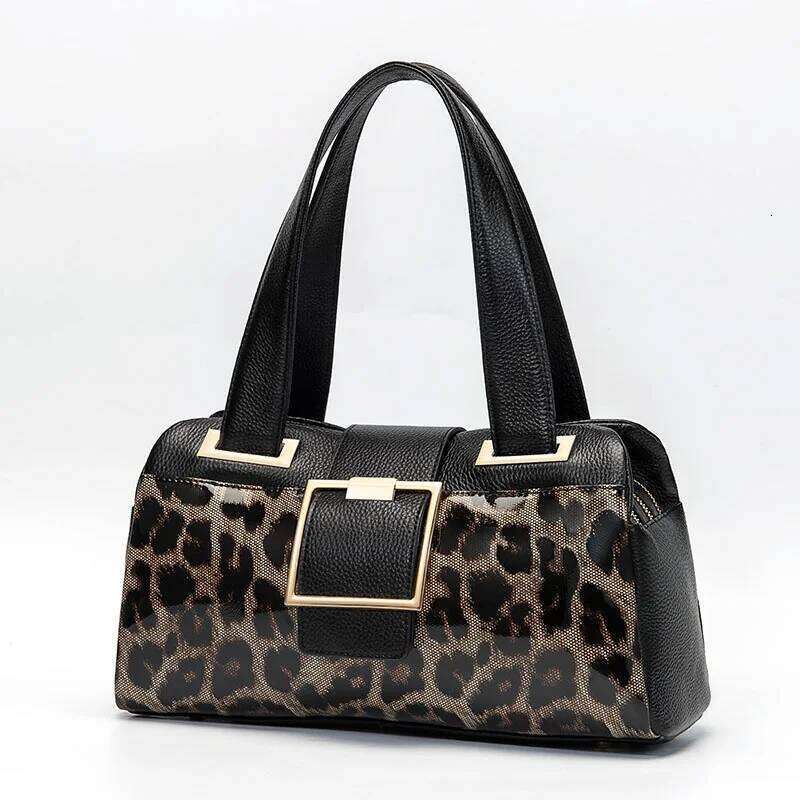 Aidrani New Black Capacity Women's Handbag With A Fashionable Leopard Print Design Crafted From High - Quality Cowhide