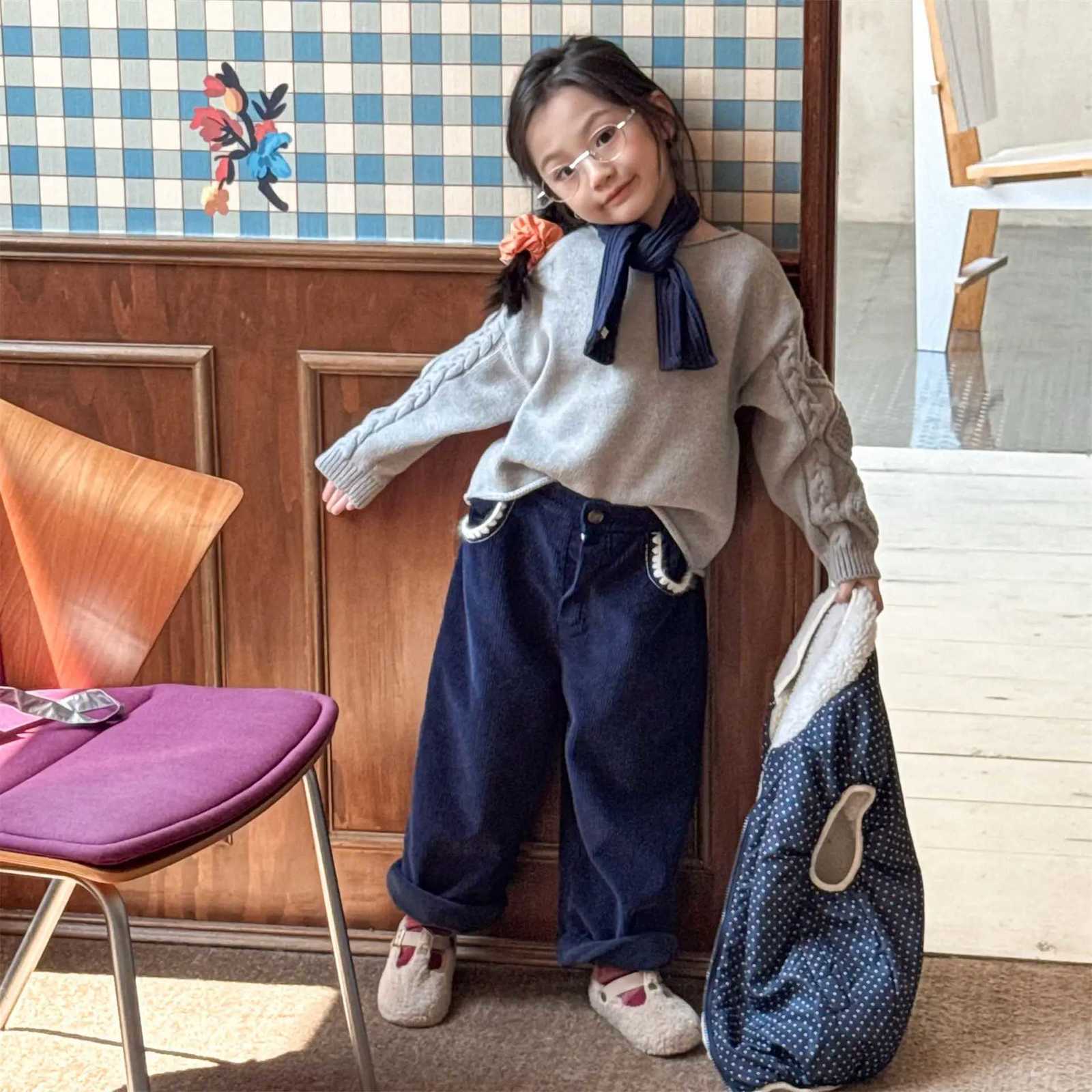 LILIGIRL 2025 Children Pants Korean Style Girls Trousers Corduroy Thicken Lining Pants Girls Pants 16 YT251027