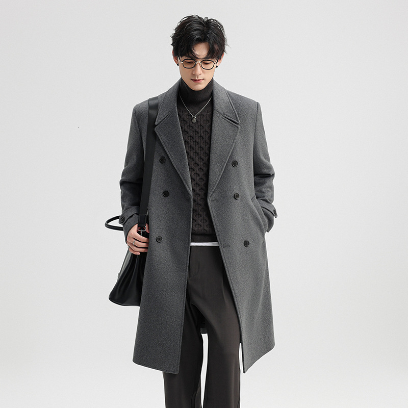 2025 Autumn Winter Sheep Wool 50 Wool Coat Mens Casual Business Fashion OvertheKnee Long DoubleSided Wool Coat 250820