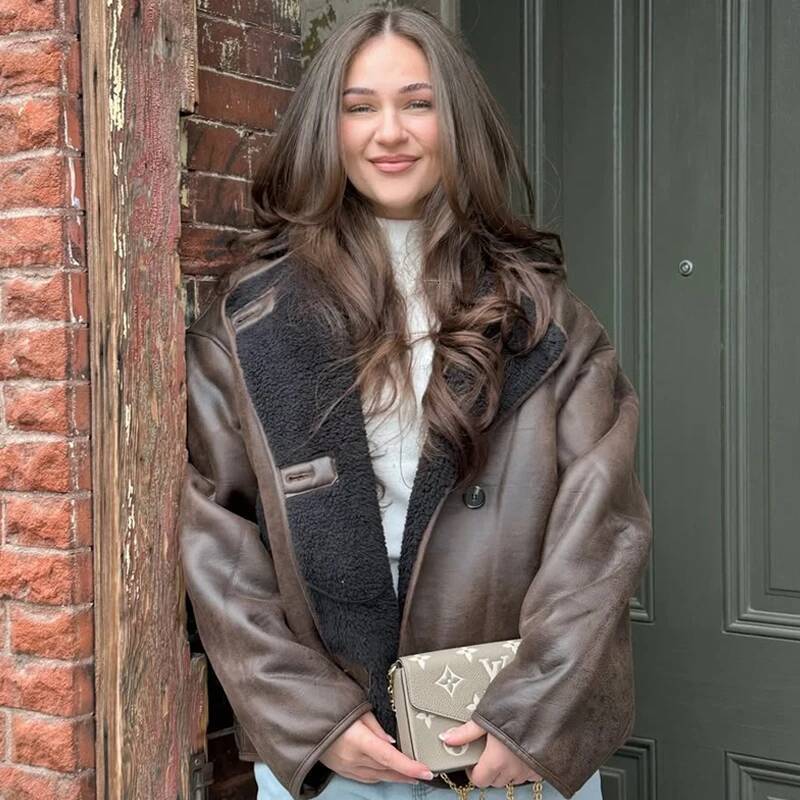 winter jacket women HXAO Women's Jackets Winter Female Leather Faux Fur Coat Button Crop Outerwears Windbreak Waterproof Brown Long Sleeve Tops
