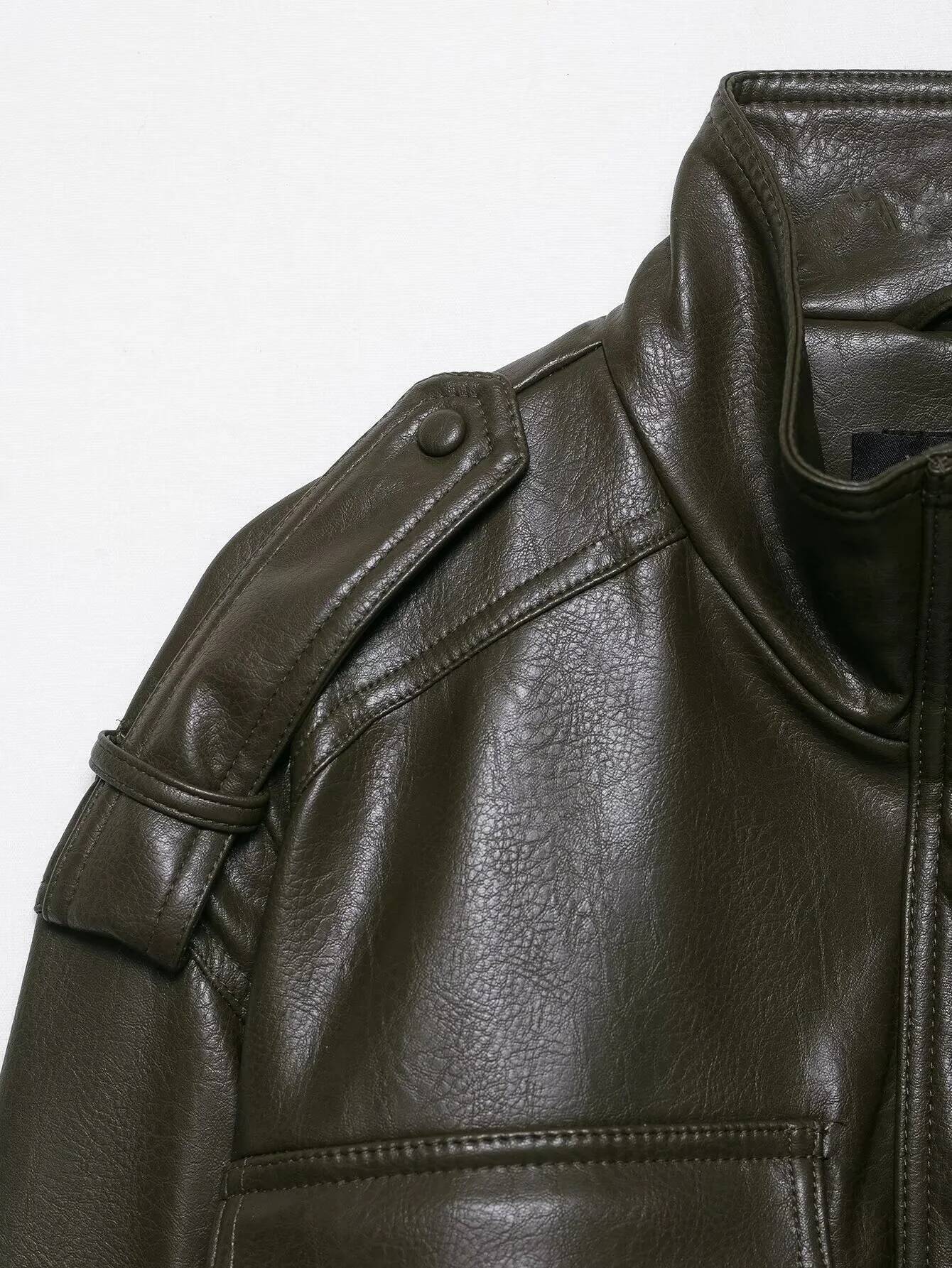 winter jacket women PB&ZA2025 autumn new women's casual fashion simple versatile shiny imitation leather stand collar long sleeve short jacket